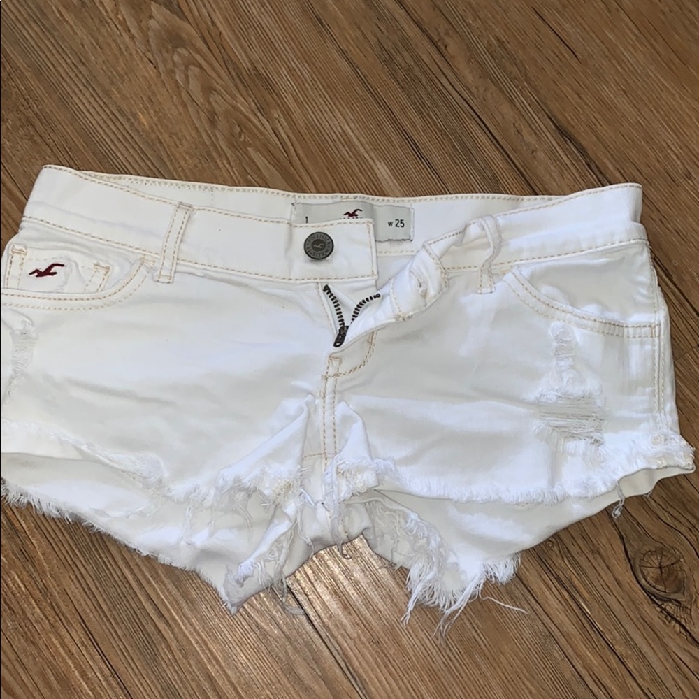 White hollister distressed shorts
